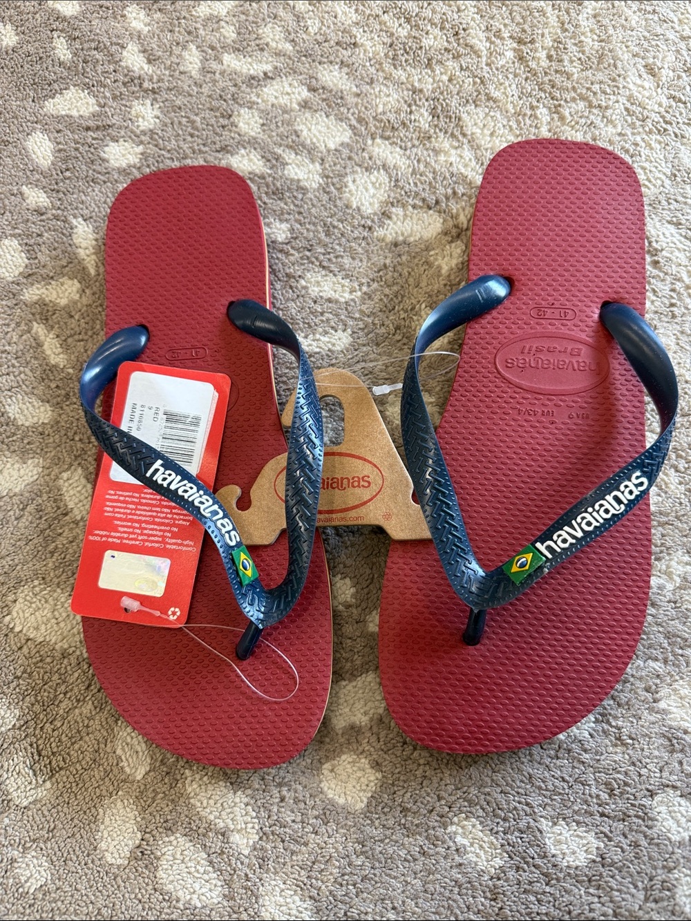 Havaianas Red Flip Flops with Dark Blue Straps